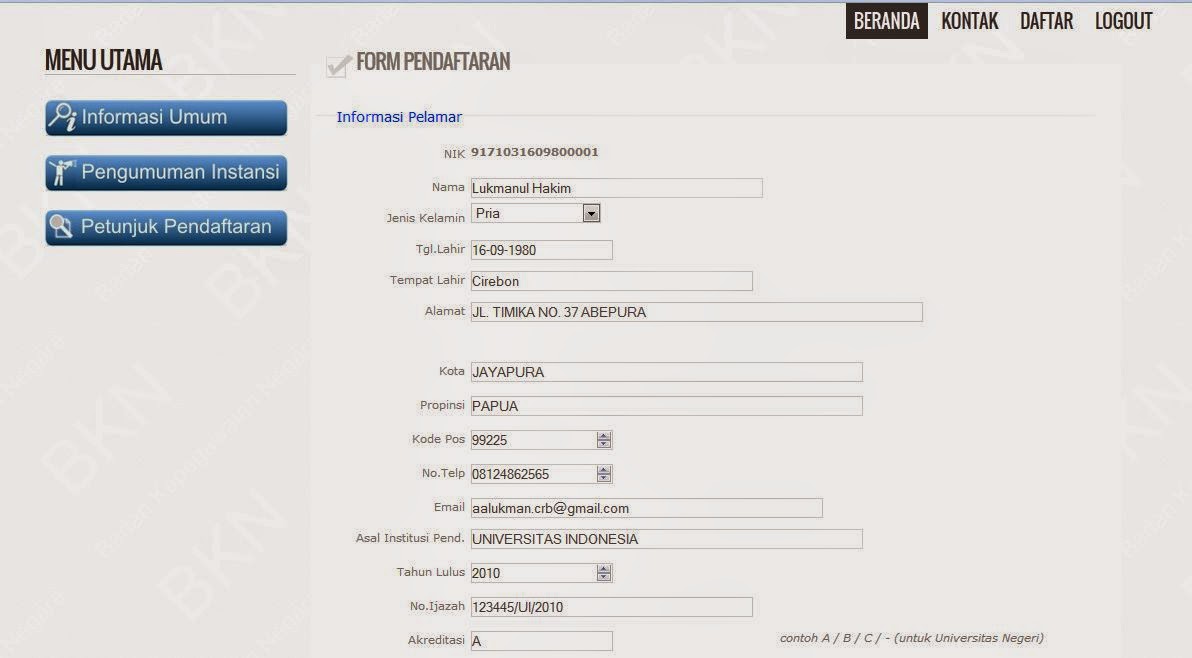 Proses PENDAFTARAN CPNS Online 2014  Blog-nya Zainal M