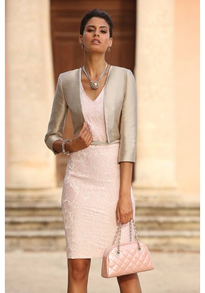 Pink Silver Lace Sheath Column Mother Of The Bride Dress With Jacket