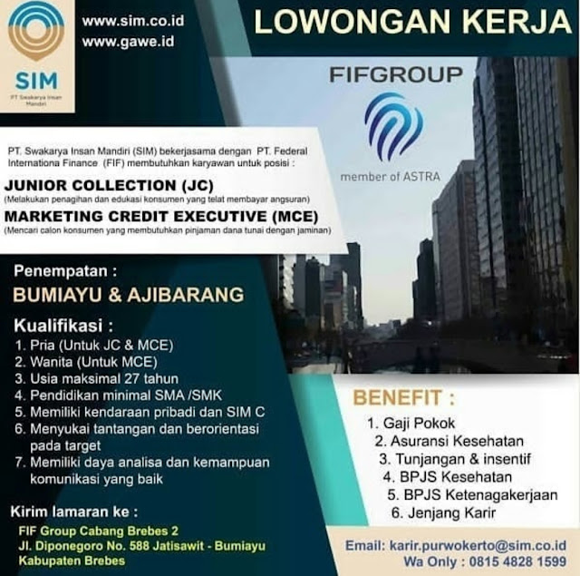 Lowongan Kerja PT FIF Group Cabang Bumiayu & Ajibarang