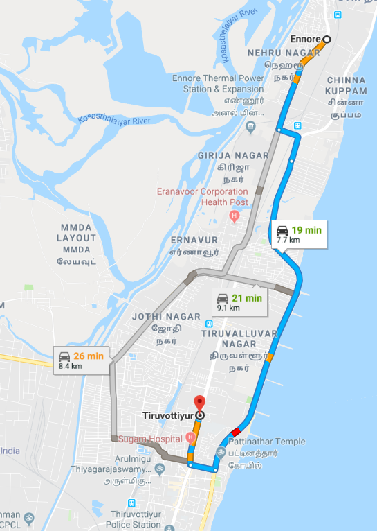 Ennore - Tiruvottiyur -  Share Auto Routes – Chennai