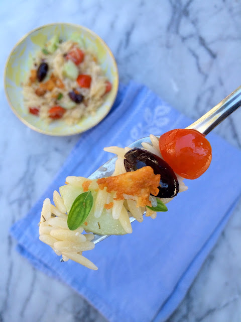 Greek Orzo Salad with Crispy Feta | www.jacolynmurphy.com