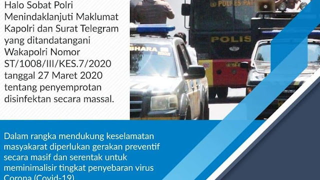 Besok, Polres Salatiga Akan Lakukan Penyemprotan  Disinfektan Massal di Wilayah Kota Salatiga 