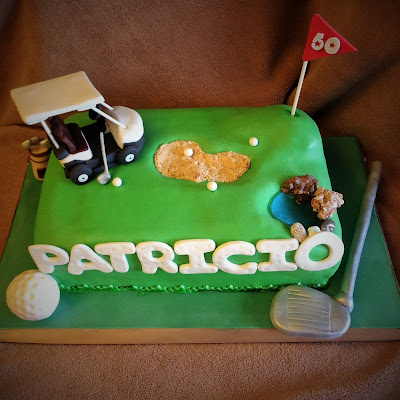 tarta golf; tarta golf fondant; tarta decorada; tarta fondat; golf; palos; lago; carrito golf; hoyo