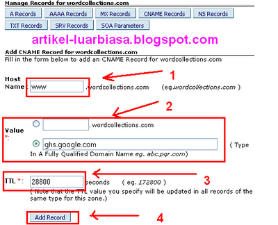 Setting DNS Custom Domain untuk blogspot