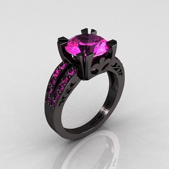 Modern Vintage 14K Black Gold 3.0 Carat Pink Sapphire Solitaire Ring. $2,245