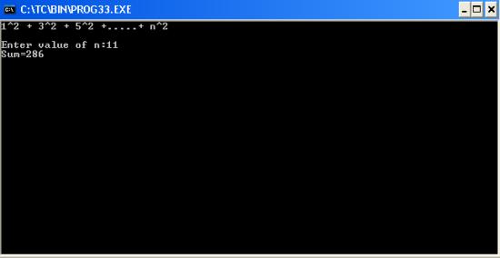 C program to find sum of series 1^2+3^2+5^2+.....+n^2
