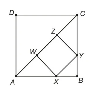Qual é a razão entre as áreas dos quadrados XYZW  ABCD da figura?