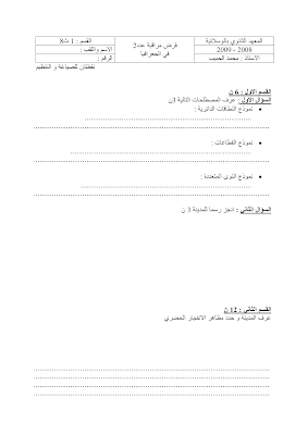 فرض مراقبة عدد 2 جغرافيا اولى ثانوي الثلاثي الأول