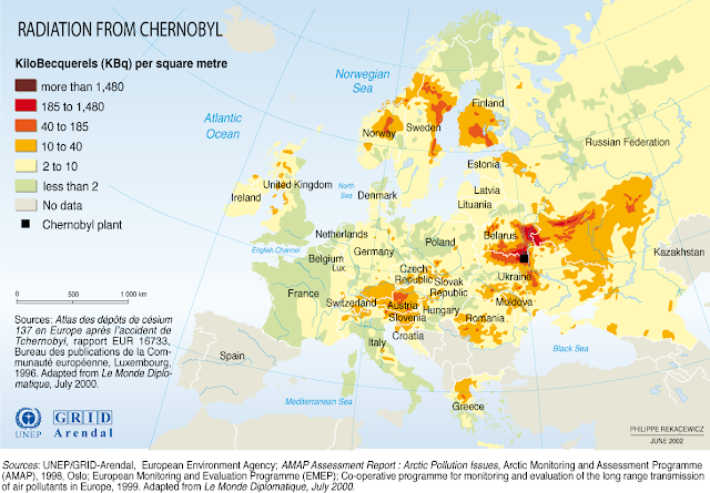 Resultado de imagen de chernobyl mapa extensión radiación