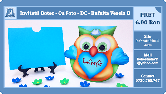 invitatii botez contur Bufnita Vesela