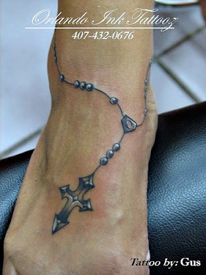 cross tattoos on foot for girls. Cross Tattoo With Angklet Jewelry Ink Tattoos