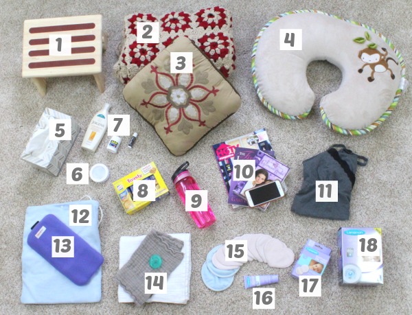 All the breastfeeding supplies that are essential for organizing a convenient nighttime nursing station- a great list