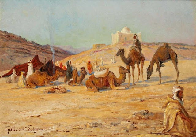Halte d'une caravane en Algérie par Léon Geille de Saint-Leger