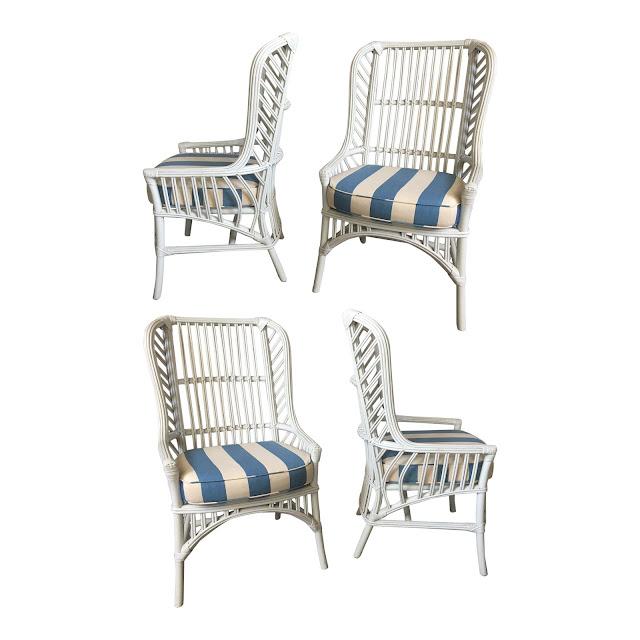 vintage Ficks rattan high back dining chairs