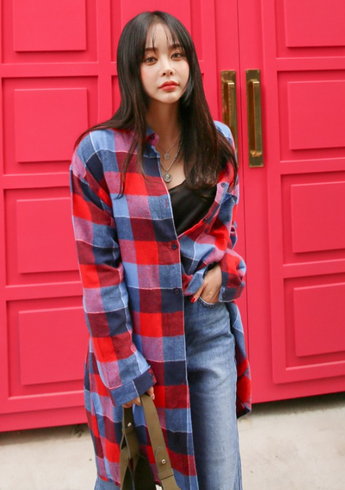 Front Pocket Check Long Shirt