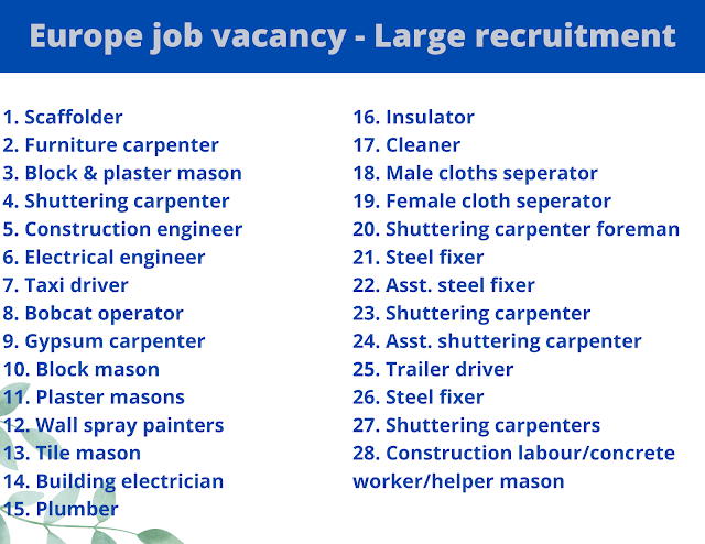 Europe job vacancy - Large recruitment