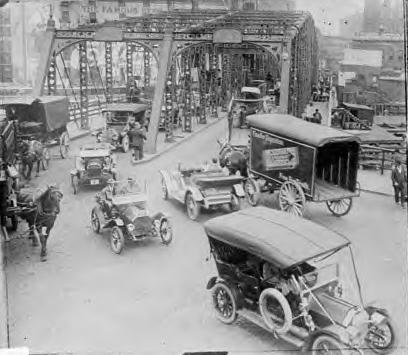 Chicago traffic on bridge, 1928