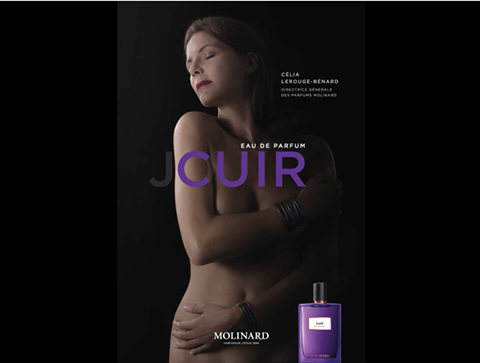 Publicité pour le parfum Cuir de Molinard - Blog beauté Les Mousquetettes