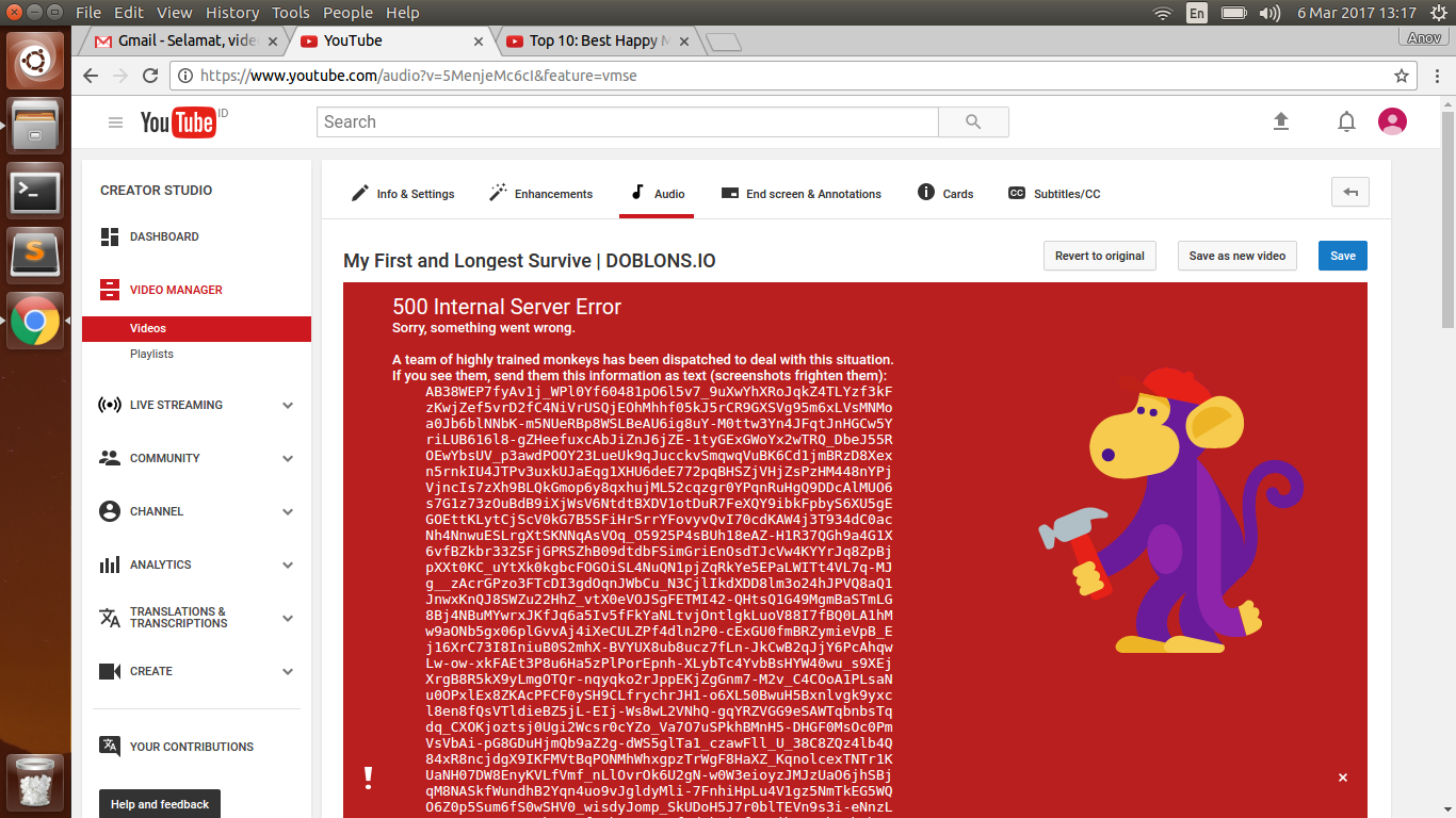 Youtube Internal Server Error (500)