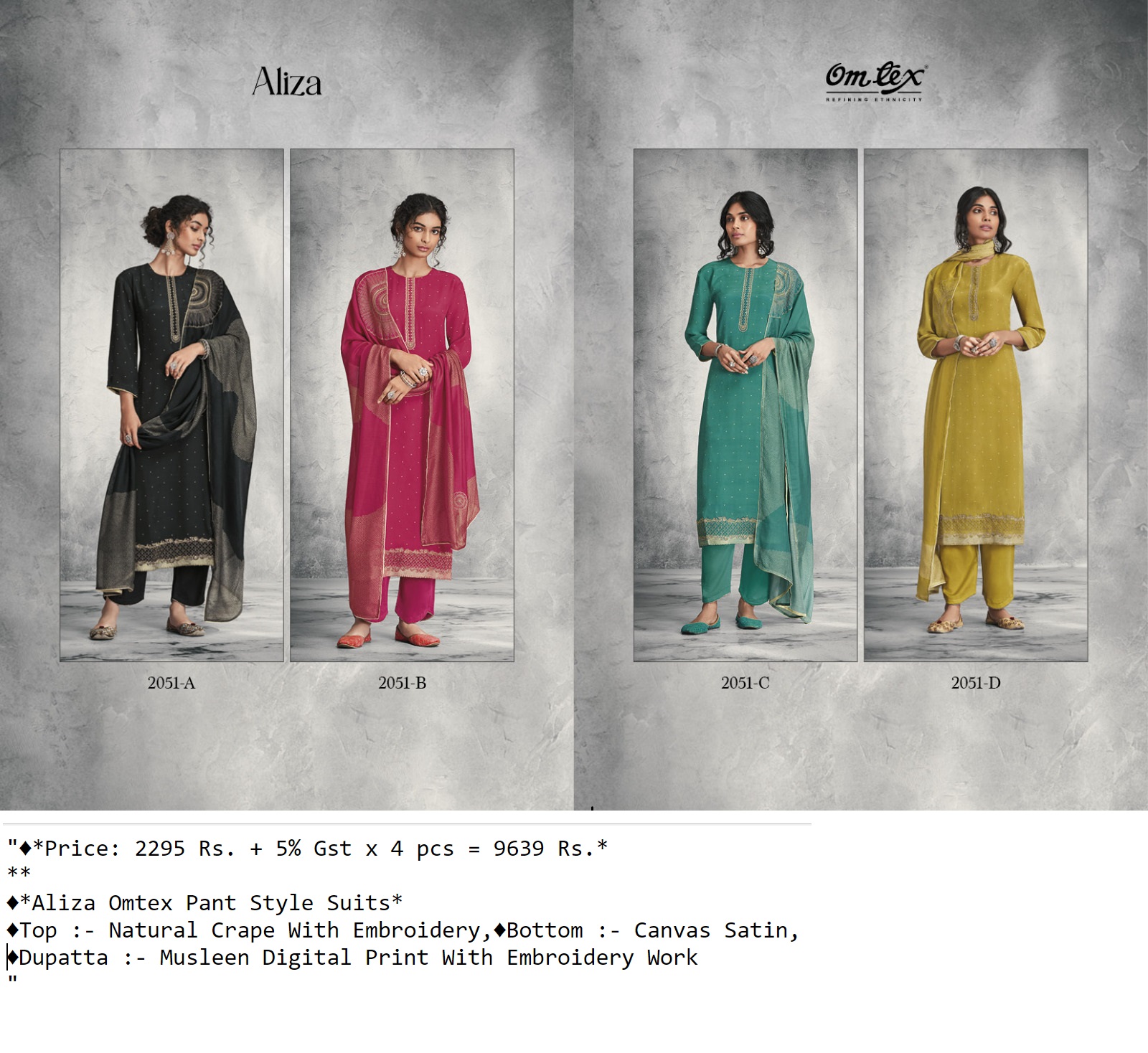 Aliza Omtex Pant Style Suits