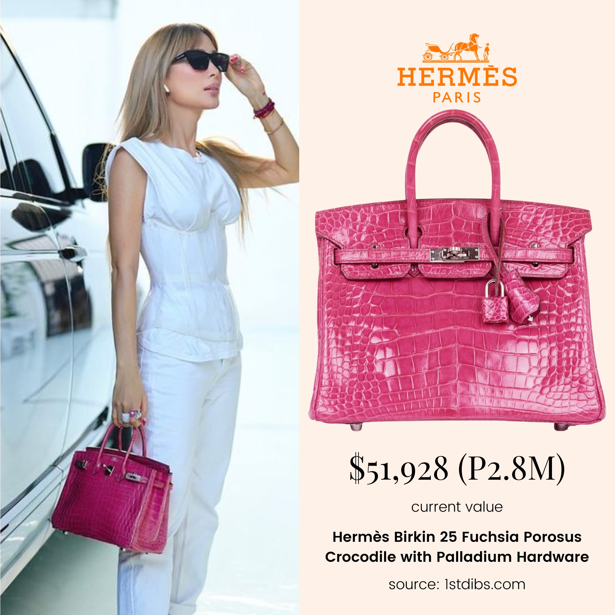 Hermes Birkin 25 Fuchsia Ostrich Bag Palladium Hardware For Sale at 1stDibs