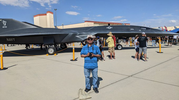 Posing with the full-size Darkstar model used in TOP GUN: MAVERICK...at the Aerospace Valley Air Show on October 15, 2022.