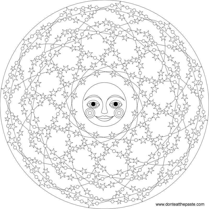 Stars and moon mandala to color- also available in transparent png format 