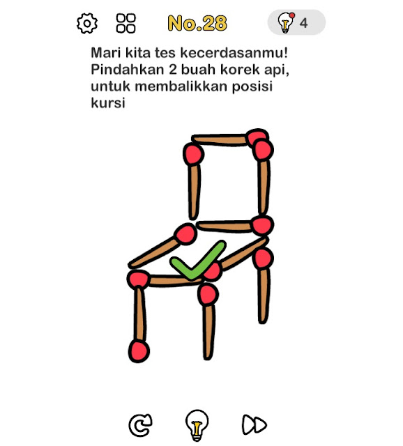 Mari kita tes kecerdasanmu! Pindahkan dua buah korek api, untuk membalikkan posisi kursi.