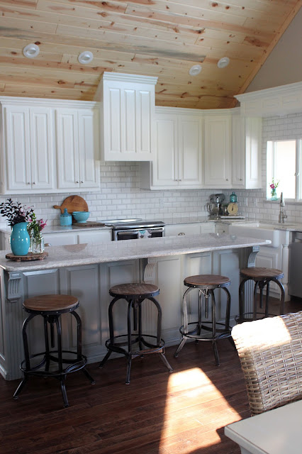 Kithcen remodel with custom cabinets, beveled subway tile and Cambria Berwyn quartz