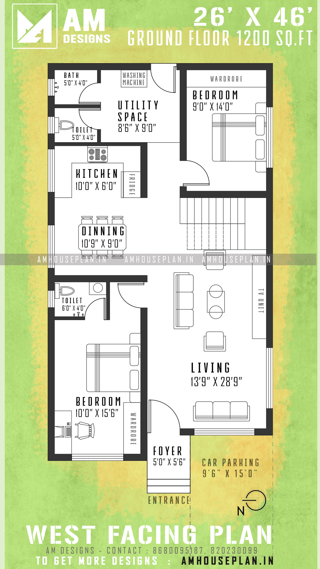 26 x 46 Indian Modern house plan and elevation