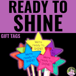 Cover of Ready to Shine Gift Tags resource with image of star-shaped tags on glow sticks.