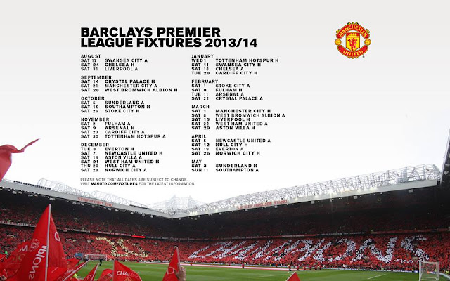 Manchester United Premier League Fixtures 2013-2014