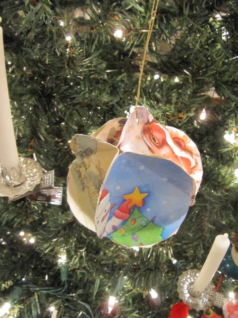 recycled folded Christmas card ornament