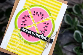 Sunny Studio Stamps: Slice Of Summer Watermelon You're One In A Melon Card by Eloise Blue (using Summer Splash 6x6 Paper)