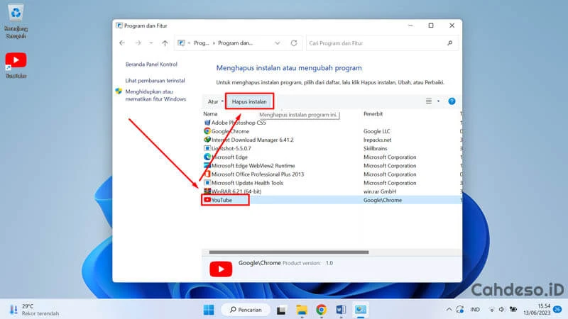 Uninstall Aplikasi Youtube di Windows 11 Lewat Control Panel