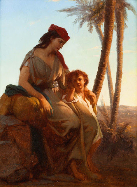 Femme kabyle et son fils, 1866. - Hippolyte Lazerges (Français - 1817-1887) - Huile sur panneau - 35 x 27 cm