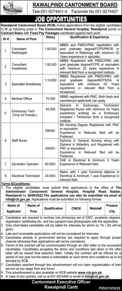 Rawalpindi Cantonment Board RCB Job Announcement 2022