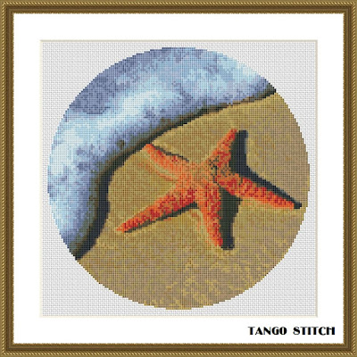 Starfish cross stitch pattern Sea landscape embroidery design - Tango Stitch