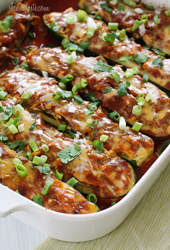 Chicken Enchilada Stuffed Zucchini Boats | Skinnytaste