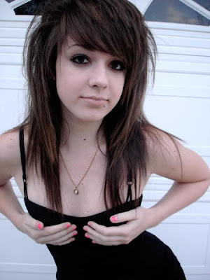 Scene girl hairstyles 2009. Emo girl with Colored Highlights emo hair.