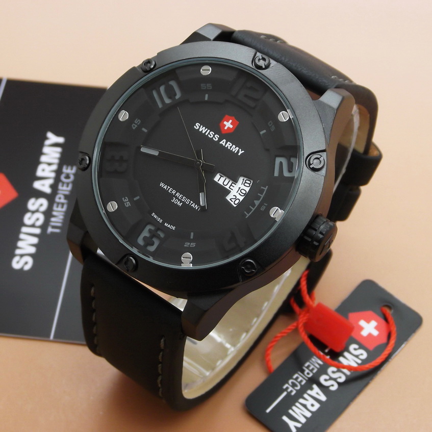 Jam Tangan Original Swiss Army SA3035 (Black Leather Gray)