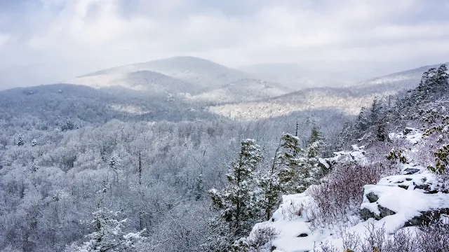 Spring snow in Blue Ridge Mountains
