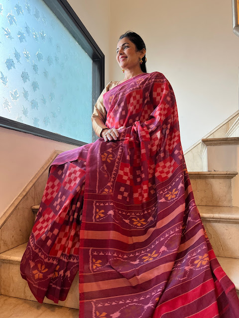 Red cotton patola saree check pasapalli design