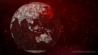 Abstract Square Shines Dotted Globe Earth World Map Side Of Of Asia And Australia On Red Shiny Sparkles Stars And Bokeh