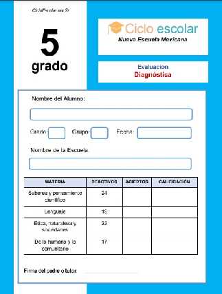 Examen diagnóstico Quinto grado 2023-2024