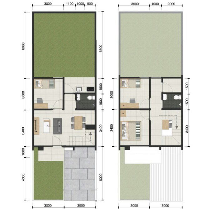 Denah rumah tipe 65 cluster amity gardens candi sawangan depok