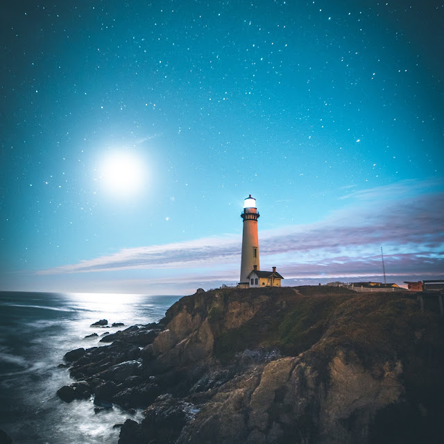 Lighthouse Starry Sky Ocean Beach Wallpaper