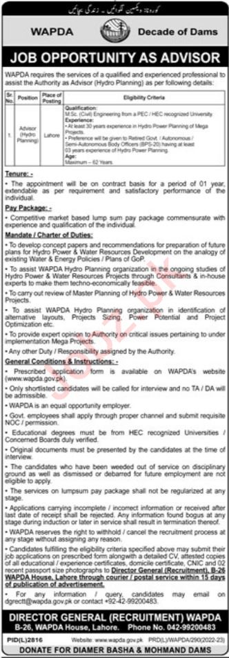 Jobs In Water and Power Development Authority WAPDA