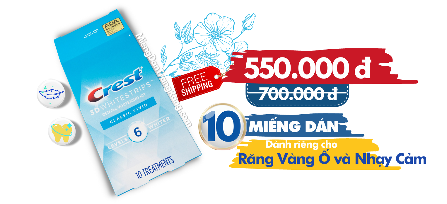 Miếng dán trắng răng Crest 3D Whitestrips Classic Vivid Dental