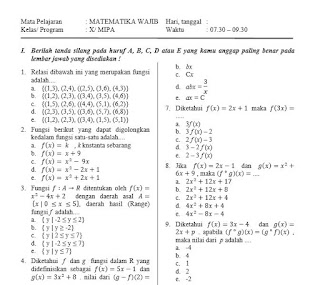 Soal Pat Matematika Wajib Kelas 10 Dan Kunci Jawaban Harian Madrasah